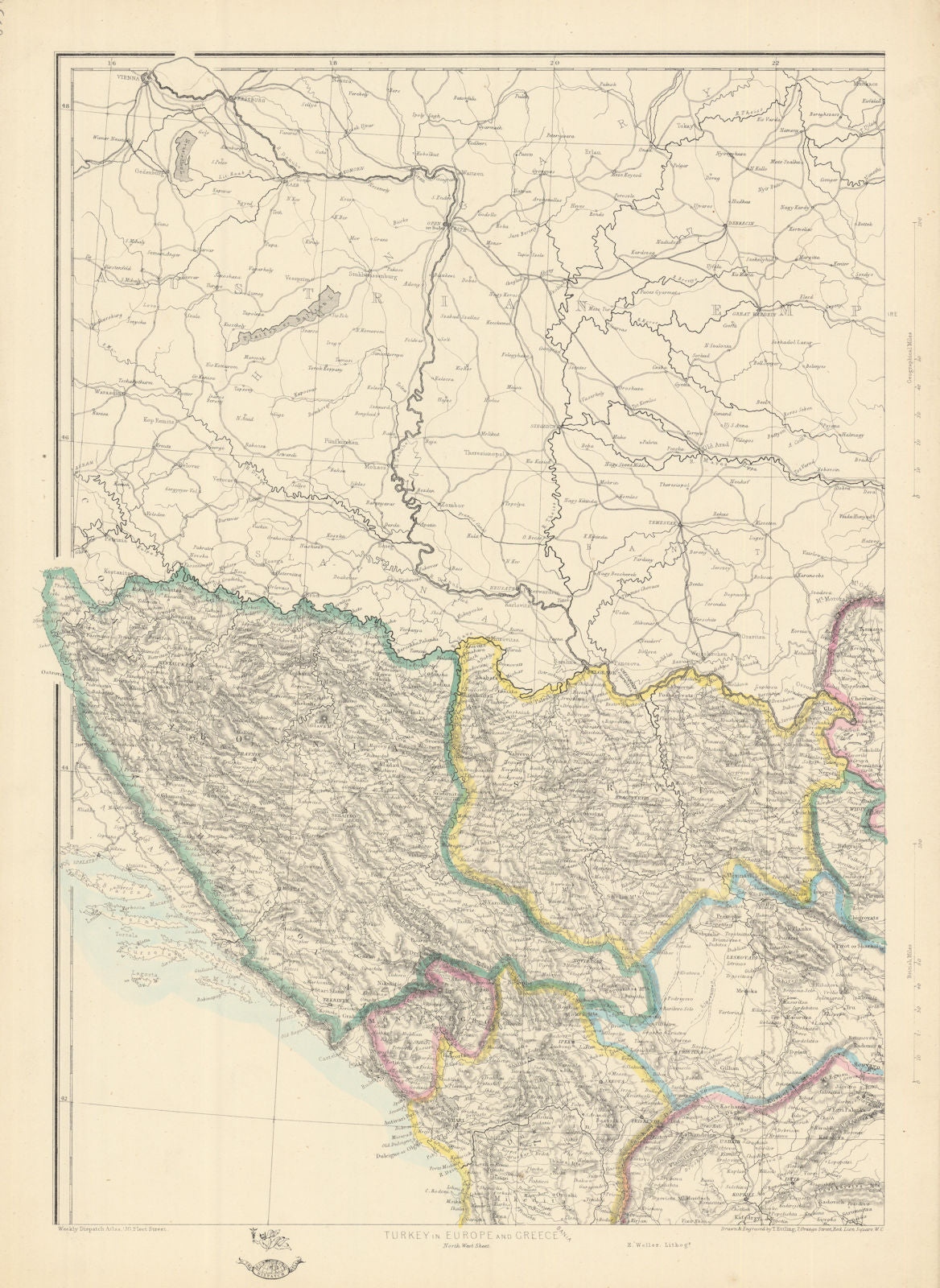 BALKANS NW. Bosnia Servia Serbia Montenegro Albania. ETTLING. Dispatch 1863 map